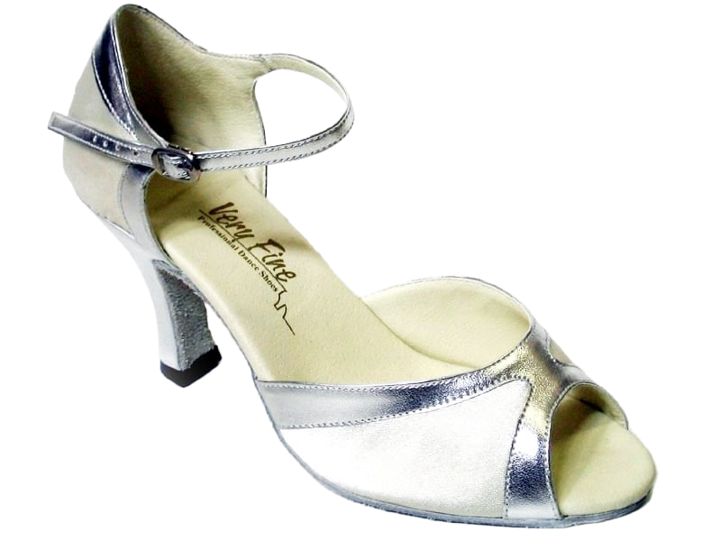 6024 White Satin &amp; Silver Trim with 3&quot; Heel in the photo