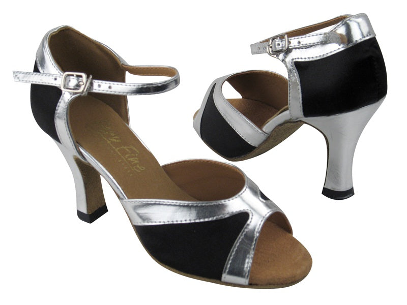6024 Black Satin_Silver Leather Trim with 3&quot; heel in the photo