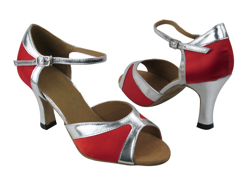 6024 Red Satin_Silver Trim with 3&quot; heel in the photo