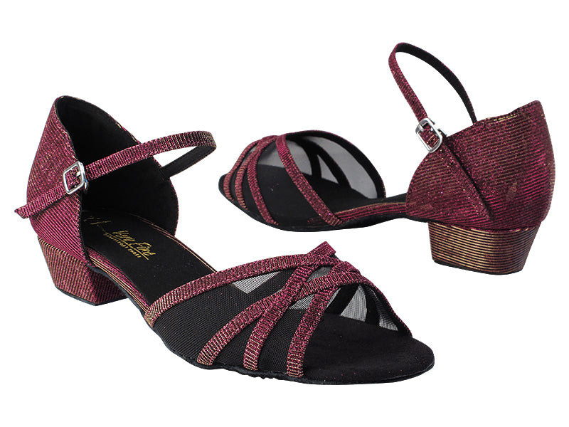 6027FT 116 Glitter Red Illusion Satin_80 Black Mesh with 1&quot; Women Heel in the photo