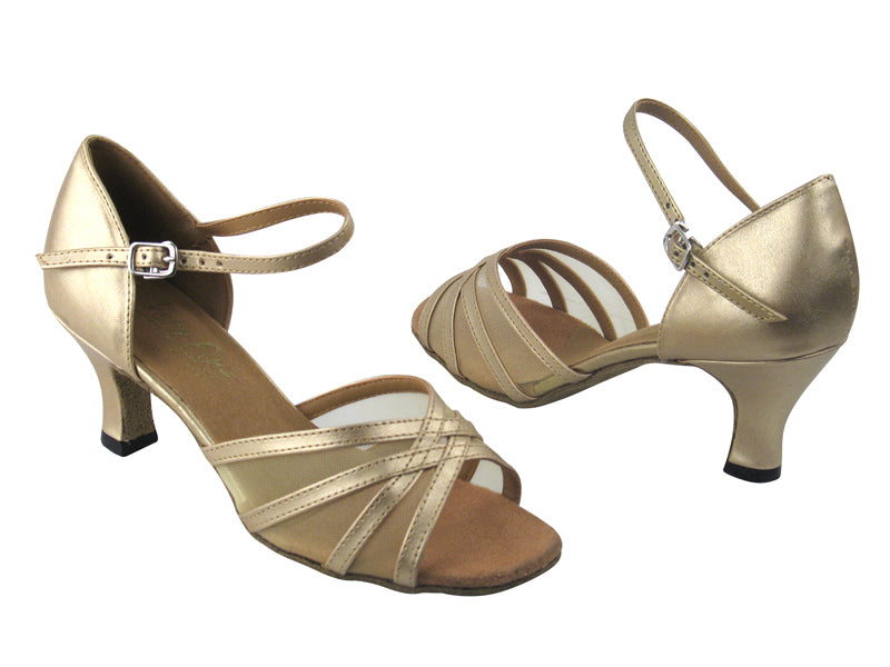 6027 Light Gold Leather & Flesh Mesh with 2.5" Low Heel in the photo