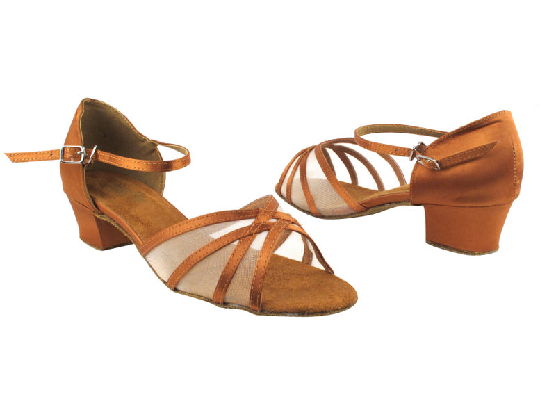 6027 236 Dark Tan Satin_201 Tan Mesh with 1.5&quot; Medium Heel in the photo