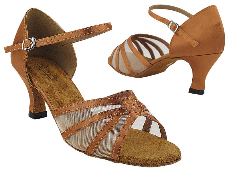 6027 Dark Tan Satin &amp; Flesh Mesh with 2.5&quot; Heel (2899) in the photo