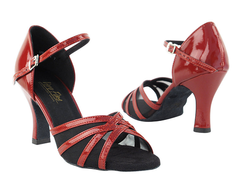 6027 Red Patent &amp; Black Mesh with 3" Heel in the photo