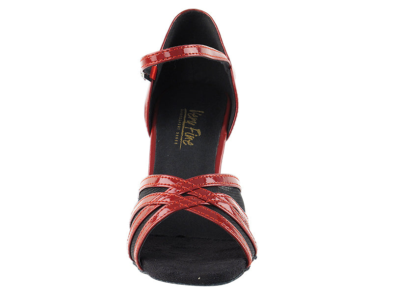 6027 Red Patent &amp; Black Mesh