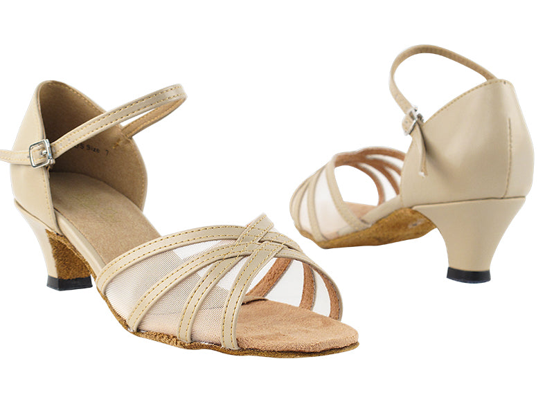 6027 Tan Leather &amp; Flesh Mesh with 1.3" Heel in the photo
