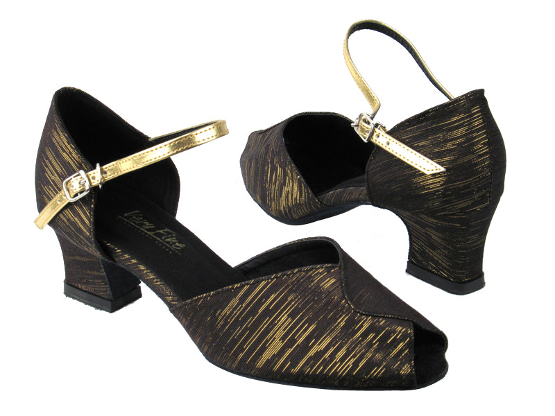 6028 124 Black_Gold Stripe_Gold Leather Strap with 2&quot; Thick Cuban heel in the photo