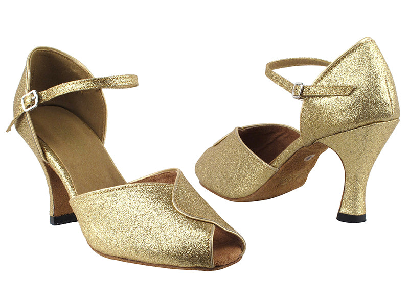 6028 125 Gold Stardust_Gold PU Trim 3&quot; Heel in the photo