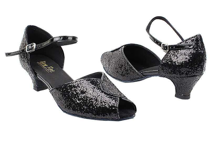 6028 12 Black Sparkle_Black Patent Trim with 1.3&quot; Cuban Heel in the photo