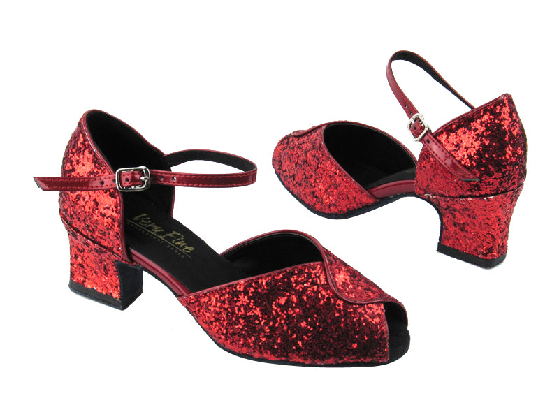6028 Red Sparkle_Red Patent Trim with 2&quot; Thick Cuban heel in the photo