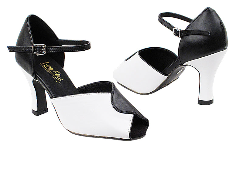 6028 White Leather_H_Black Leather_T with 3&quot; Heel in the photo