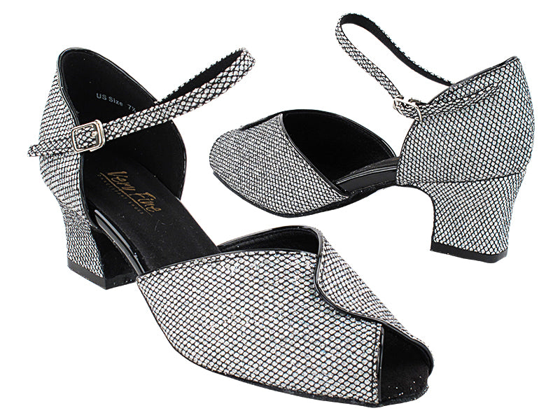 6028 Black Sparklenet &amp; Black Trim with 2&quot; Thick Cuban Heel in the photo