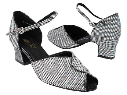6028 Black Sparklenet &amp; Black Trim with 2&quot; Thick Cuban Heel in the photo