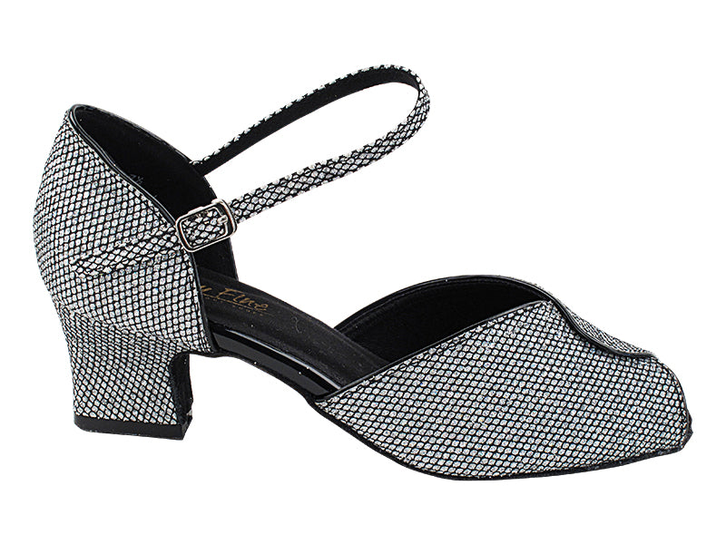 6028 Black Sparklenet &amp; Black Trim with 2&quot; Thick Cuban Heel in the photo