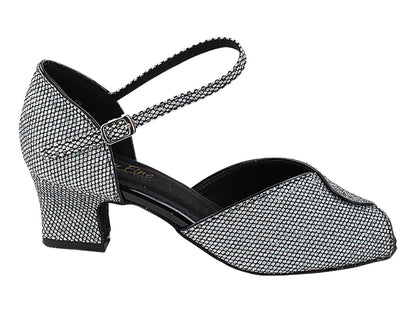 6028 Black Sparklenet &amp; Black Trim with 2&quot; Thick Cuban Heel in the photo