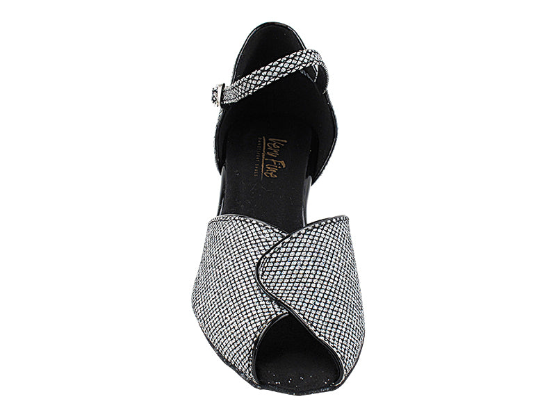 6028 Black Sparklenet &amp; Black Trim with 2&quot; Thick Cuban Heel in the photo