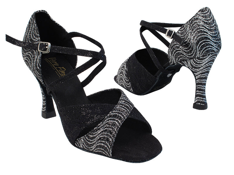 6029 213 Black Silver Glitter_F_B_165 Lace Black Scale_F_S_X-Strap Arch with 3&quot; High Heel in the photo