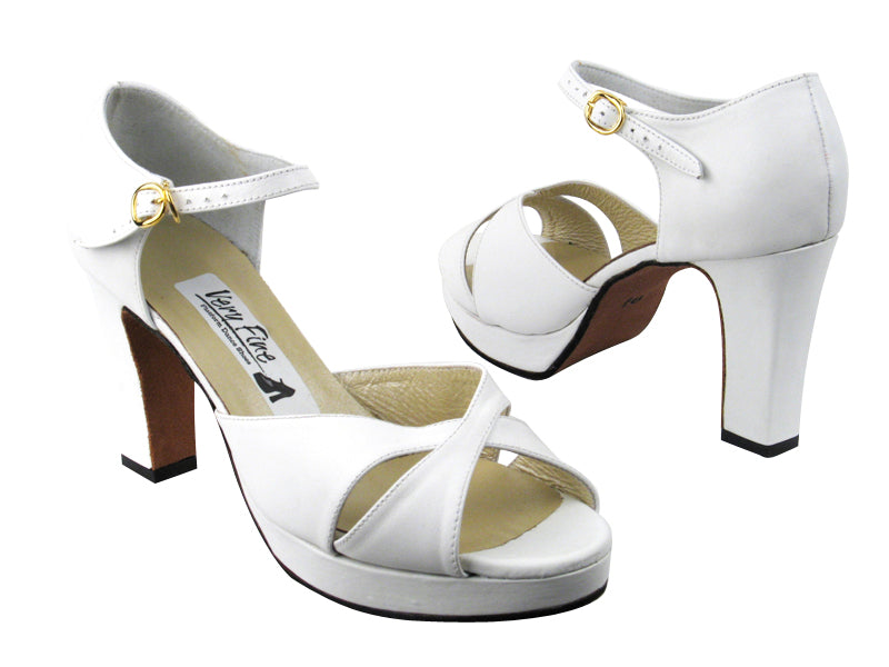 6029Platform White Leather with 3.75" Square Heel heel in the photo