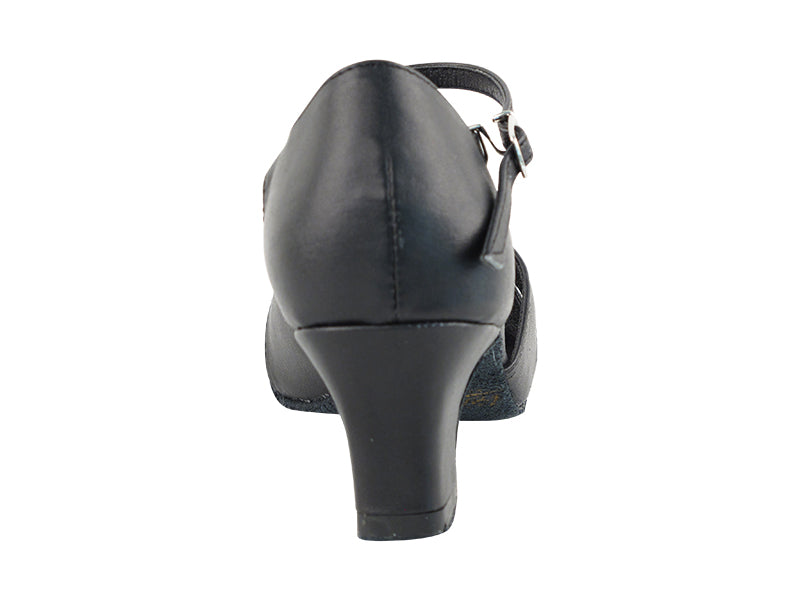 6029 Black Leather &amp; Thick Cuban Heel