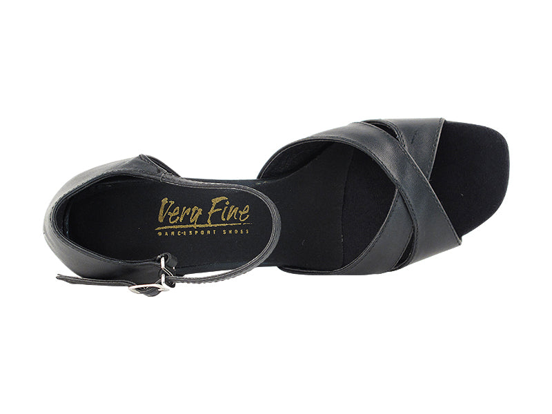 6029 Black Leather &amp; Thick Cuban Heel