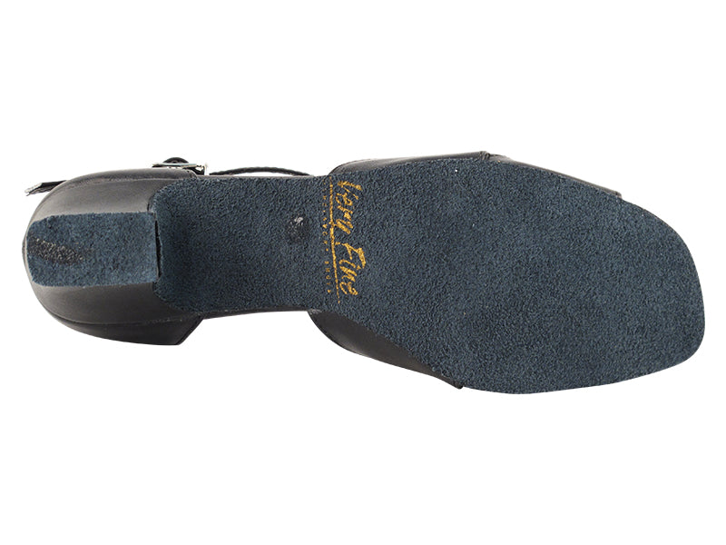 6029 Black Leather &amp; Thick Cuban Heel