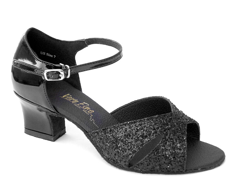 6029 Black Sparkle &amp; Black Patent with 2" Thick Cuban Heel in the photo