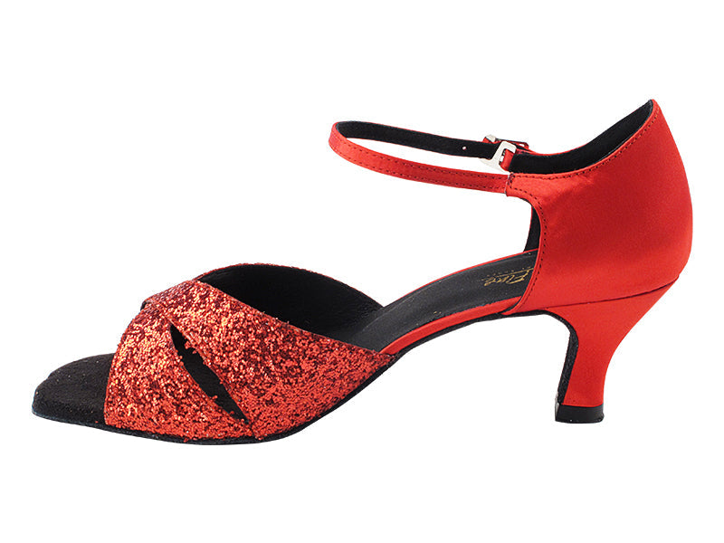 6029 Red Sparkle_Red Satin with 2.5&quot; Heel (2899) in the photo