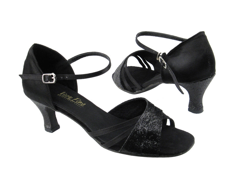 6030 127 Black Stardust_Black Satin with 2.5&quot; low heel in the photo