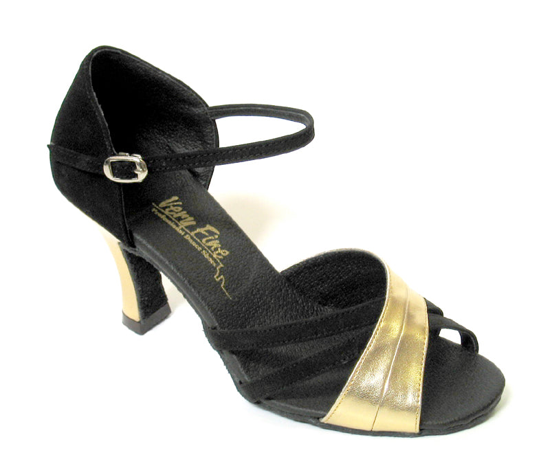 6030 Black Nubuck &amp; Gold Leather with 3&quot; Heel in the photo