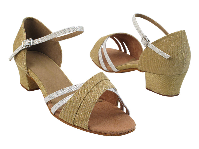 6030 106 Glitter Gold Satin_270 White Glitter_T_S with 1.5" Medium Heel in the photo