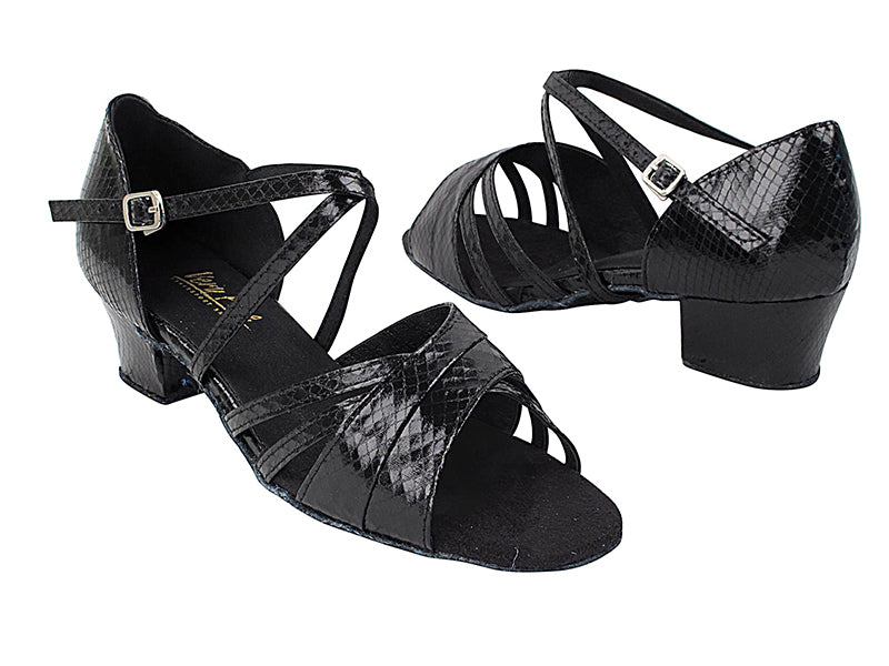 6030 222 Snake Black_X-Strap Arch with 1.5&quot; Medium Heel in the photo