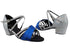 6030 247 Gem Blue Satin_172 Grey Scale_1650 BackStrap with 1.5" Medium Heel in the photo