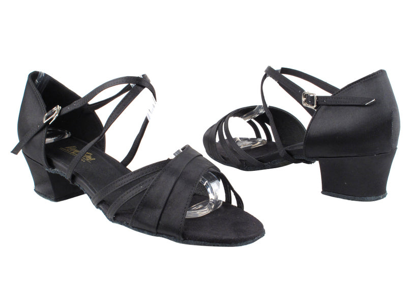 6030 Black Satin_1650 BackStrap with 1.5&quot; Medium Heel in the photo