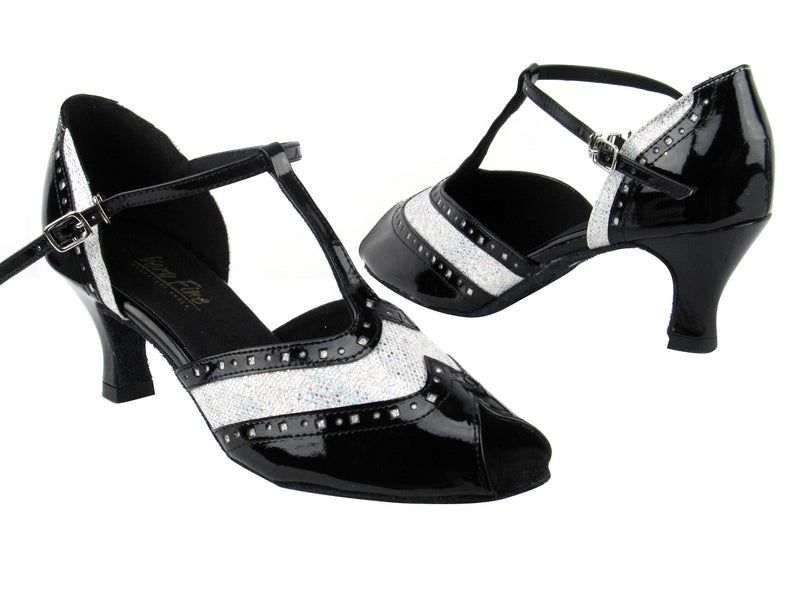 6034 Black Patent_107 Silver Scale Trim with 2.5&quot; low heel in the photo
