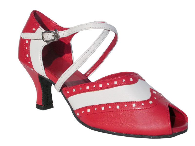 6035 Cuir rouge et garniture blanche