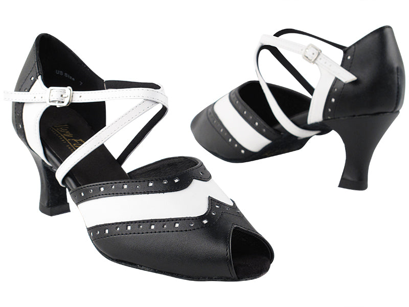 6035 Black Leather &amp; White Trim with 2.5&quot; Low Heel in the photo