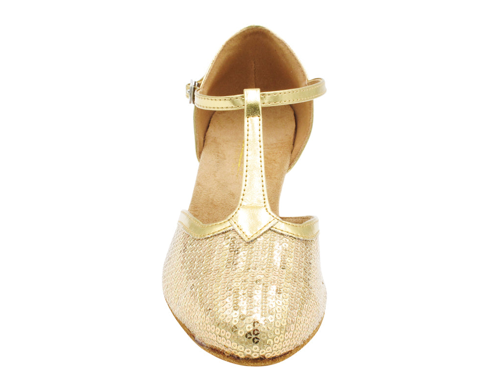 6814 Gold Sequin &amp; Shiny Gold Trim with 1.3" Cuban Heel (387) in the photo