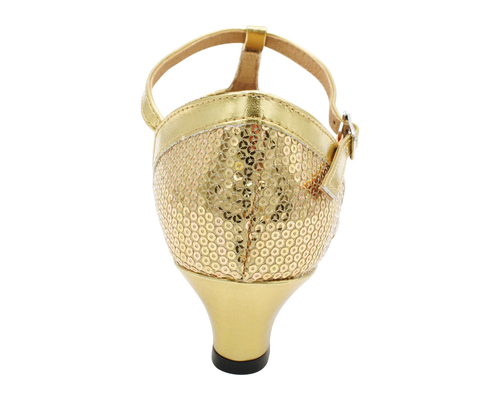 6814 Gold Sequin &amp; Shiny Gold Trim with 1.3" Cuban Heel (387) in the photo