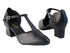 6819 140 Black PU_127 Black Stardust_T Straps with 2" Thick Cuban Heel in the photo