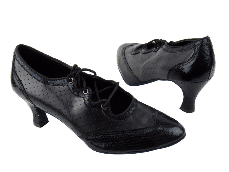 6823 222 Snake Black_Black Perforated Leather with 2.5&quot; low heel in the photo