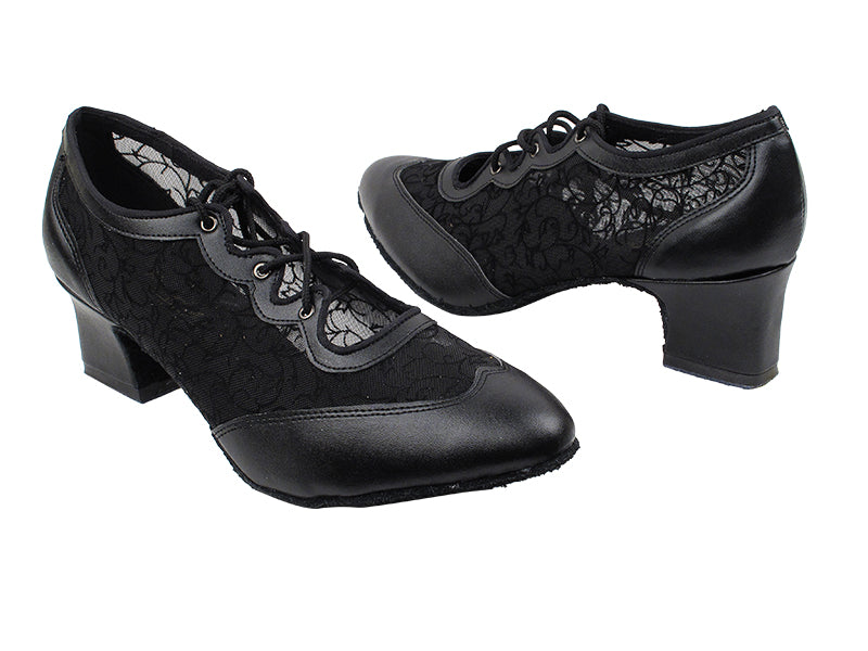 6823 Black Leather_46 Mesh  with 2&quot; Thick Cuban  Heel in the photo