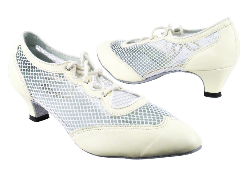 6823 Creamy White Leather_177 White Mesh with 1.3&quot; Cuban heel in the photo