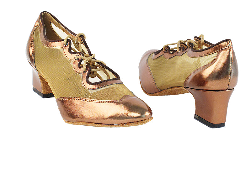6823 171 Dark Tan Gold PU_201 Tan Mesh with 2&quot; Thick Cuban Heel in the photo