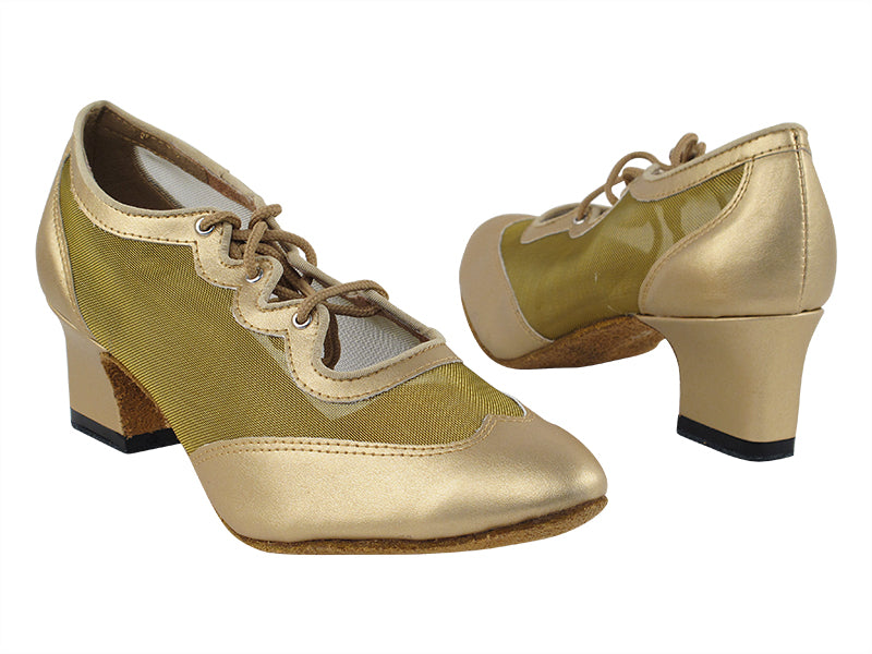 6823 57 Light Gold Pu_94 Gold Mesh with 2&quot; Thick Cuban Heel in the photo