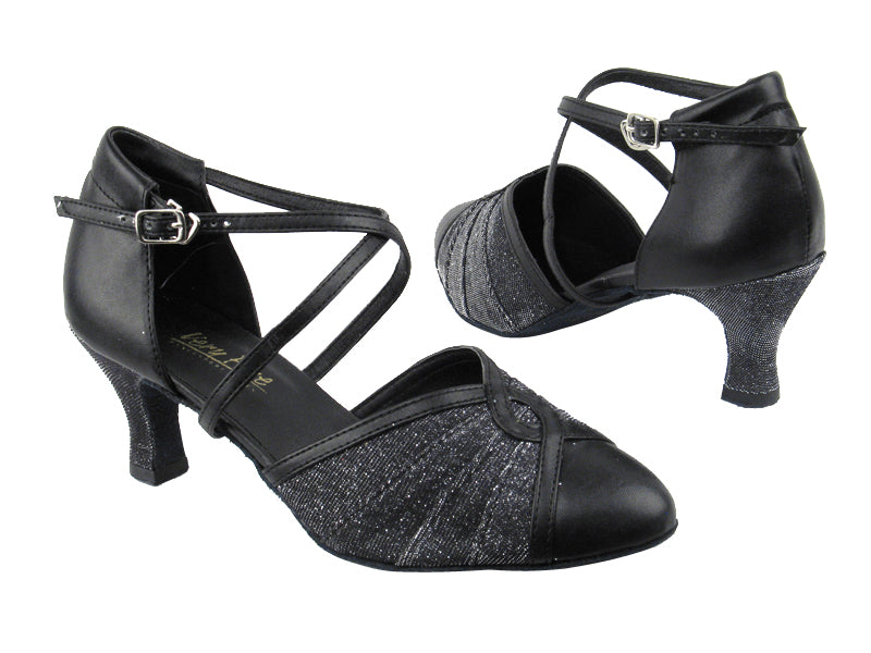6825B 105 Black Glitter Satin_Black Leather with 2.5&quot; low heel in the photo