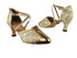 6825B 116 Gold Patent_T_238 Flower Print Gold Stardust_B_S with 2.5" Heel in the photo