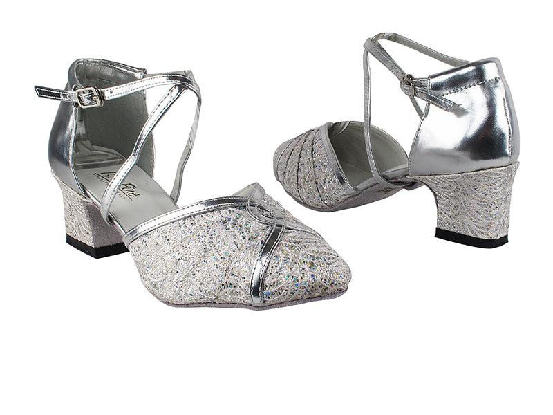 6825B 141 White_55 Silver PU Trim with 2&quot; Thick Cuban heel in the photo