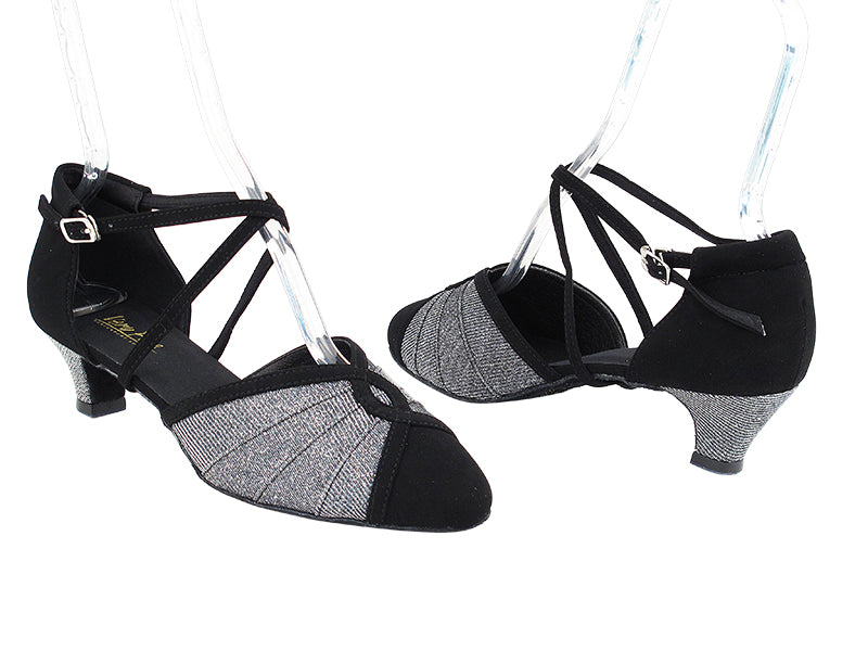 6825B 105 Glitter Black Satin_H_Black Nubuck with 1.3&quot; Cuban Heel in the photo