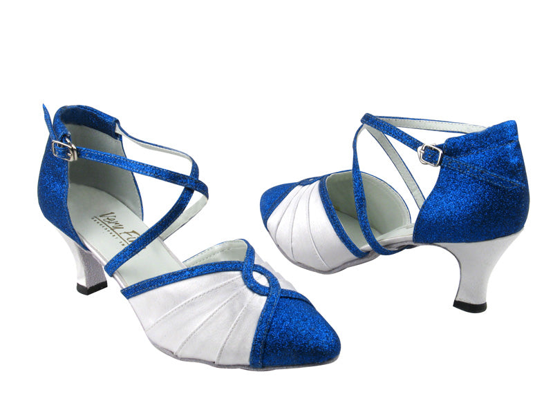 6825B 234 Blue Stardust &amp; White Satin with 2.5&quot; Low Heel in the photo