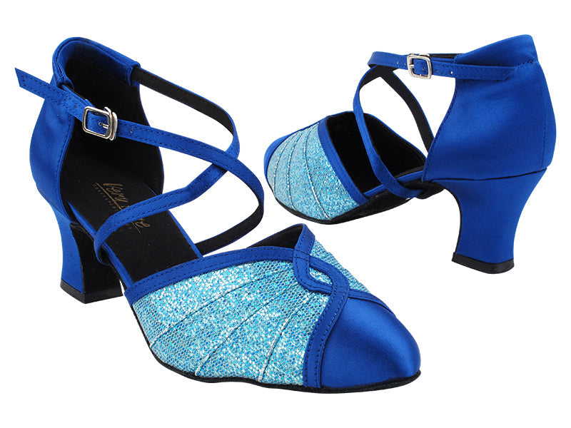 6825B 247 Gem Blue Satin_280 Blue Scale with 2.2&quot; Thick Cuban Heel (318) in the photo